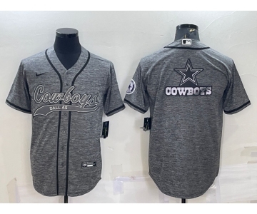 Men's Dallas Cowboys Grey Gridiron Team Big Logo Cool Base Stitched Baseball Jersey