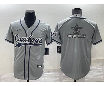 Men's Dallas Cowboys Grey Team Big Logo With Patch Cool Base Stitched Baseball Jerse