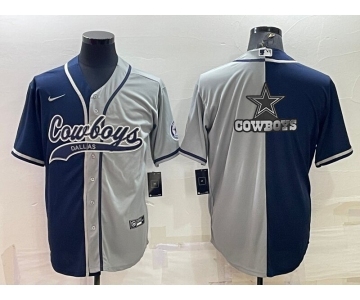 Men's Dallas Cowboys Navy Grey Split Team Big Logo With Patch Cool Base Stitched Baseball Jersey