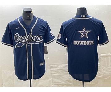 Men's Dallas Cowboys Navy Team Big Logo With Patch Cool Base Stitched Baseball Jersey