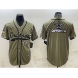 Men's Dallas Cowboys Olive Salute to Service Team Big Logo Cool Base Stitched Baseball Jersey