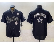 Men's Dallas Cowboys Team Big Logo Black With Patch Cool Base Stitched Baseball Jersey