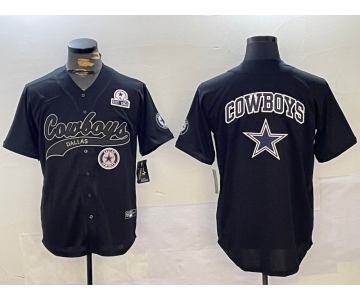 Men's Dallas Cowboys Team Big Logo Black With Patch Cool Base Stitched Baseball Jersey