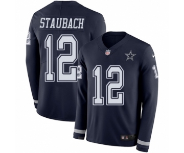 Men's Nike Dallas Cowboys #12 Roger Staubach Limited Navy Blue Therma Long Sleeve NFL Jersey