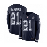 Men's Nike Dallas Cowboys #21 Deion Sanders Limited Navy Blue Therma Long Sleeve NFL Jersey