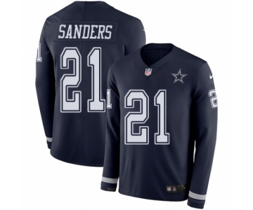 Men's Nike Dallas Cowboys #21 Deion Sanders Limited Navy Blue Therma Long Sleeve NFL Jersey