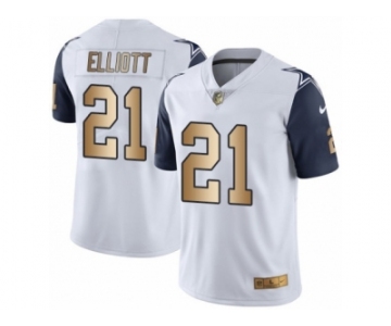 Men's Nike Dallas Cowboys #21 Ezekiel Elliott Limited White Gold Rush NFL Jersey