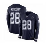 Men's Nike Dallas Cowboys #28 Darren Woodson Limited Navy Blue Therma Long Sleeve NFL Jersey