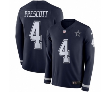 Men's Nike Dallas Cowboys #4 Dak Prescott Limited Navy Blue Therma Long Sleeve NFL Jersey