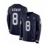 Men's Nike Dallas Cowboys #8 Troy Aikman Limited Navy Blue Therma Long Sleeve NFL Jersey