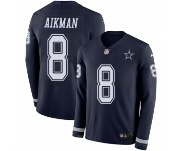 Men's Nike Dallas Cowboys #8 Troy Aikman Limited Navy Blue Therma Long Sleeve NFL Jersey