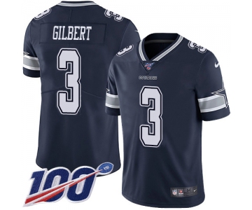 Nike Cowboys #3 Garrett Gilbert Navy Blue Team Color Men's Stitched NFL 100th Season Vapor Untouchable Limited Jersey