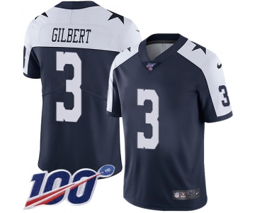 Nike Cowboys #3 Garrett Gilbert Navy Blue Thanksgiving Men's Stitched NFL 100th Season Vapor Throwback Limited Jersey