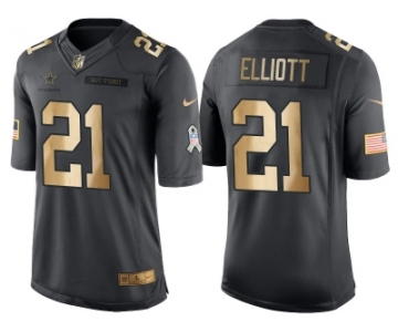 Nike Dallas Cowboys #21 Ezekiel Elliott Gold Men's NFL Limited Salute to Service 2016 Christmas Jersey