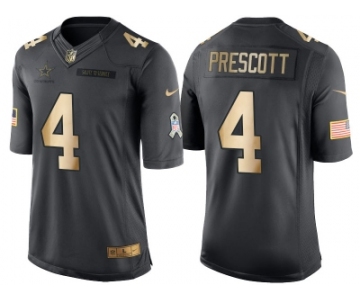 Nike Dallas Cowboys #4 Dak Prescott Anthracite 2016 Christmas Day Gold Men's NFL Limited Salute to Service Jersey