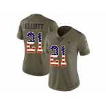 Women Nike Dallas Cowboys #21 Ezekiel Elliott Limited Olive USA Flag 2017 Salute to Service NFL Jersey