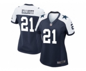 Women Nike Dallas Cowboys #21 Ezekiel Elliott Navy Blue Thanksgiving Stitched NFL Throwback Jersey[Elliott]