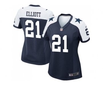 Women Nike Dallas Cowboys #21 Ezekiel Elliott Navy Blue Thanksgiving Stitched NFL Throwback Jersey[Elliott]