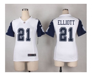 Women Nike Dallas Cowboys #21 Ezekiel Elliott White Stitched NFL Rush Jersey[Elliott]