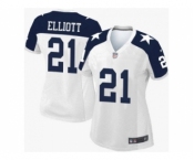 Women Nike Dallas Cowboys #21 Ezekiel Elliott White Thanksgiving Stitched NFL Throwback Jersey[Elliott]