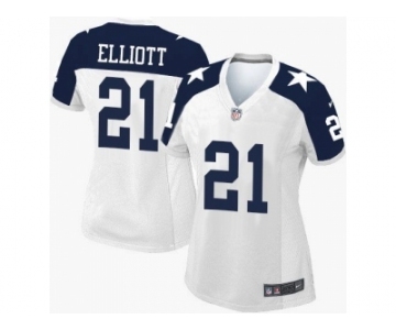 Women Nike Dallas Cowboys #21 Ezekiel Elliott White Thanksgiving Stitched NFL Throwback Jersey[Elliott]