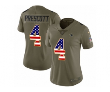 Women Nike Dallas Cowboys #4 Dak Prescott Limited Olive USA Flag 2017 Salute to Service NFL Jersey