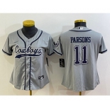 Women's Dallas Cowboys #11 Micah Parsons Grey With Patch Cool Base Stitched Baseball Jersey