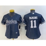 Women's Dallas Cowboys #11 Micah Parsons Navy Blue Pinstripe With Patch Cool Base Stitched Baseball Jersey