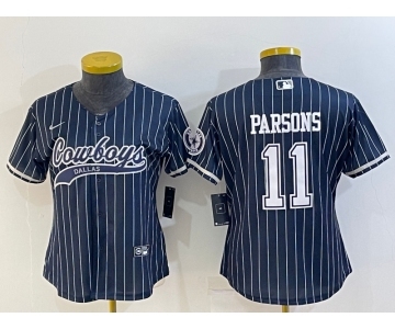 Women's Dallas Cowboys #11 Micah Parsons Navy Blue Pinstripe With Patch Cool Base Stitched Baseball Jersey