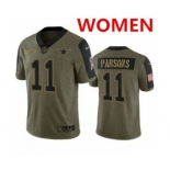 Women's Dallas Cowboys #11 Micah Parsons Olive 2021 Salute To Service Limited Stitched Jersey