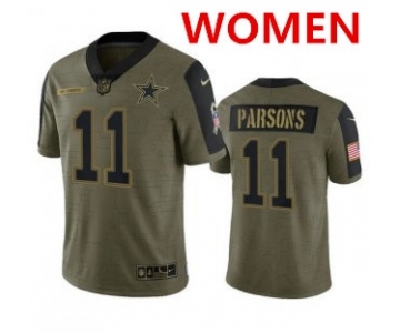 Women's Dallas Cowboys #11 Micah Parsons Olive 2021 Salute To Service Limited Stitched Jersey