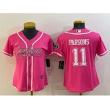 Women's Dallas Cowboys #11 Micah Parsons Pink With Patch Cool Base Stitched Baseball Jersey