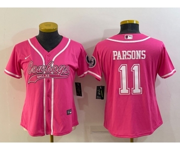 Women's Dallas Cowboys #11 Micah Parsons Pink With Patch Cool Base Stitched Baseball Jersey