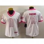 Women's Dallas Cowboys #11 Micah Parsons White Pink Vapor Untouchable Limited Stitched Jersey