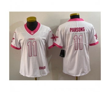 Women's Dallas Cowboys #11 Micah Parsons White Pink Vapor Untouchable Limited Stitched Jersey