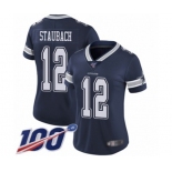 Women's Dallas Cowboys #12 Roger Staubach Navy Blue Team Color Vapor Untouchable Limited Player 100th Season Football Jersey