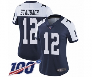 Women's Dallas Cowboys #12 Roger Staubach Navy Blue Throwback Alternate Vapor Untouchable Limited Player 100th Season Football Jersey