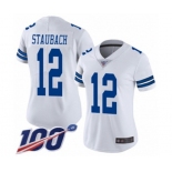 Women's Dallas Cowboys #12 Roger Staubach White Vapor Untouchable Limited Player 100th Season Football Jersey