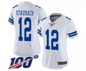 Women's Dallas Cowboys #12 Roger Staubach White Vapor Untouchable Limited Player 100th Season Football Jersey