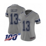 Women's Dallas Cowboys #13 Michael Gallup Limited Gray Inverted Legend 100th Season Football Jersey