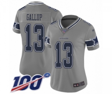 Women's Dallas Cowboys #13 Michael Gallup Limited Gray Inverted Legend 100th Season Football Jersey