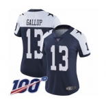 Women's Dallas Cowboys #13 Michael Gallup Navy Blue Throwback Alternate Vapor Untouchable Limited Player 100th Season Football Jersey