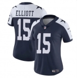 Women's Dallas Cowboys #15 Ezekiel Elliott Navy White Vapor Thanksgiving Limited Football Stitched Jersey