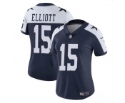 Women's Dallas Cowboys #15 Ezekiel Elliott Navy White Vapor Thanksgiving Limited Football Stitched Jersey