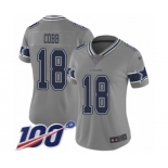 Women's Dallas Cowboys #18 Randall Cobb Limited Gray Inverted Legend 100th Season Football Jersey