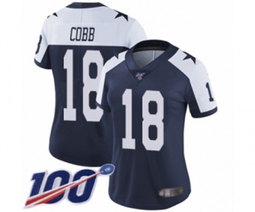 Women's Dallas Cowboys #18 Randall Cobb Navy Blue Throwback Alternate Vapor Untouchable Limited Player 100th Season Football Jersey