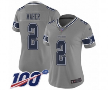 Women's Dallas Cowboys #2 Brett Maher Limited Gray Inverted Legend 100th Season Football Jersey