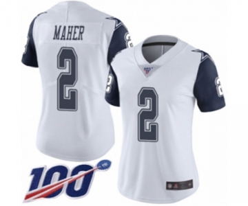 Women's Dallas Cowboys #2 Brett Maher Limited White Rush Vapor Untouchable 100th Season Football Jersey