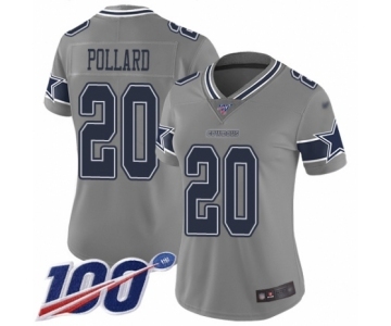 Women's Dallas Cowboys #20 Tony Pollard Limited Gray Inverted Legend 100th Season Football Jersey