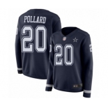 Women's Dallas Cowboys #20 Tony Pollard Limited Navy Blue Therma Long Sleeve Football Jersey